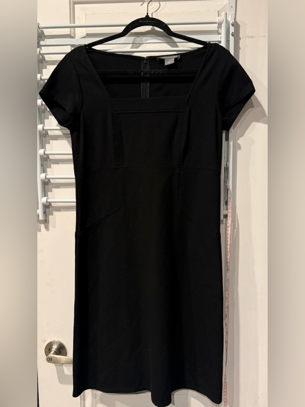 Ann Taylor Black Square Neck Midi Dress with Cap Sleeves